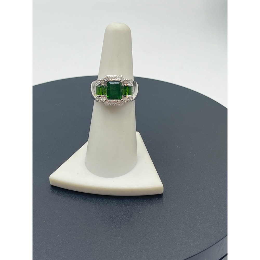 BBJ Emerald Cut Chrome Diopside Round White Zircon Baguette Cocktail Ring 6.5 - Picture 2 of 14